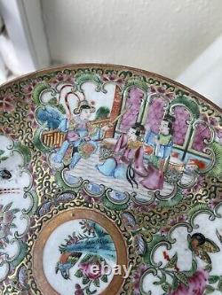 Large 1870s Antique Canton'Famille Rose' Porcelain Plate, Special And Rare Draw
