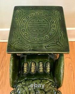 Large 1960s Emerald Green Ceramic Elephant Garden Stool / Side Table