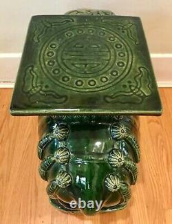 Large 1960s Emerald Green Ceramic Elephant Garden Stool / Side Table