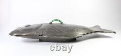 Large 19 Chinese Pewter & Peking Glass Fish Tureen c. 1880