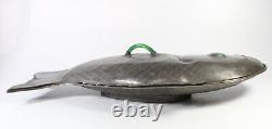 Large 19 Chinese Pewter & Peking Glass Fish Tureen c. 1880