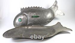 Large 19 Chinese Pewter & Peking Glass Fish Tureen c. 1880