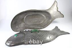 Large 19 Chinese Pewter & Peking Glass Fish Tureen c. 1880