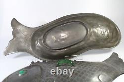 Large 19 Chinese Pewter & Peking Glass Fish Tureen c. 1880