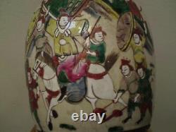 Large 19th C antique Chinese Nanking Famille Verte Crackle Glaze Pottery Vase