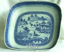 Large 19th Century Antique Chinese Square Blue & White Plate Landscape Plate