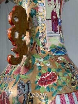 Large 19th Century Chinese Famille Rose Vase Repaired