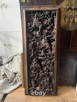 Large 19th Century Chinese Hand Carved Wood Panel