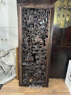 Large 19th Century Chinese Hand Carved Wood Panel
