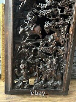 Large 19th Century Chinese Hand Carved Wood Panel