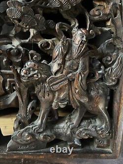 Large 19th Century Chinese Hand Carved Wood Panel