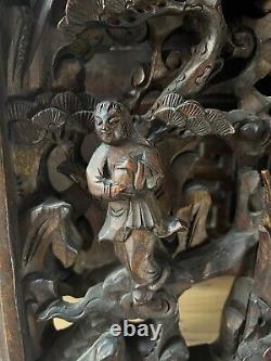 Large 19th Century Chinese Hand Carved Wood Panel