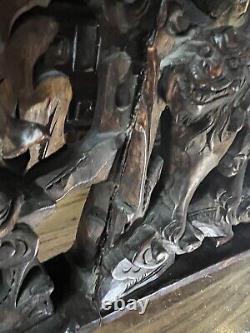 Large 19th Century Chinese Hand Carved Wood Panel