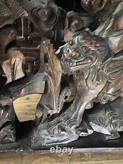 Large 19th Century Chinese Hand Carved Wood Panel