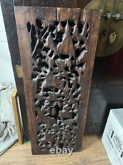 Large 19th Century Chinese Hand Carved Wood Panel