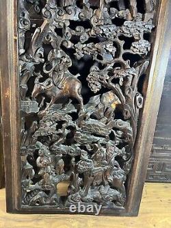 Large 19th Century Chinese Hand Carved Wood Panel