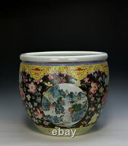 Large 19th c. Chinese Qing Famille Rose Medallion Floral Porcelain Jardiniere