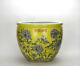 Large 19th C. Chinese Qing Yellow Glazed Black Ink Floral Porcelain Jardiniere