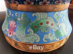 Large 20 Cloisonne Vase Cranes Floral Pattern Asian Oriental