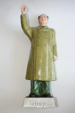 Large 20th C 1950s Chinese Porcelain Carved Painted Chairman Mao Figure Statue