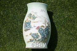Large 20th C. Chinese Porcelain Hand Painted Picture & Writing Vase Marks
