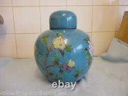 Large 20th century Chinese Turquoise Floral And Butterfly Ginger Jar