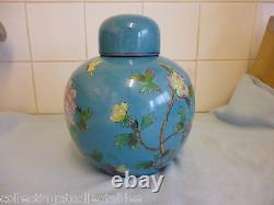 Large 20th century Chinese Turquoise Floral And Butterfly Ginger Jar