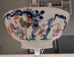 Large 23cm Chinese Export Famille Rose Mandarin Punch Fruit Bowl 18c Qianlong