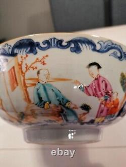 Large 23cm Chinese Export Famille Rose Mandarin Punch Fruit Bowl 18c Qianlong