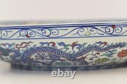 Large 37.5 cm Chinese Porcelain and Stand Five-Claw Dragon Qianlong Blue Mark