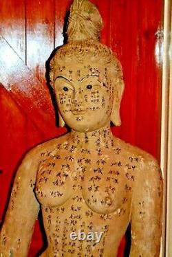 Large (5ft) 19th Century Carved Wood/Painted Chinese Acupuncture Statue, c 1890