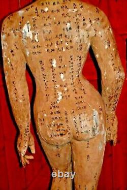 Large (5ft) 19th Century Carved Wood/Painted Chinese Acupuncture Statue, c 1890