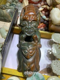 Large 8.3 Inches Antique Chinese HeTian Jade HongShan Figure Statue