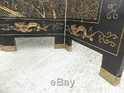 Large, 8'W x 7'H, vintage, six fold, chinese, laquered, room divider, gold, black, screen