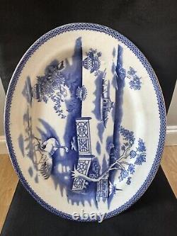 Large Antique 18th C Canton Chinese Export Blue & White Porcelain Dish