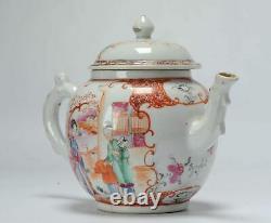 Large Antique 18th C Chinese Porcelain Teapot China Mandarin Rose Qianlong