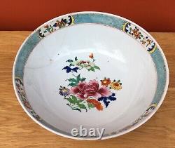 Large Antique 18th Century Chinese Porcelain Bowl Polychrome Floral Decoration