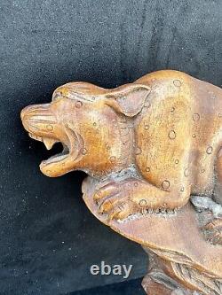 Large Antique 19th Cent Chinese Carved Wooden Temple Beast Panel