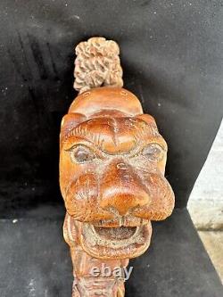 Large Antique 19th Cent Chinese Carved Wooden Temple Beast Panel