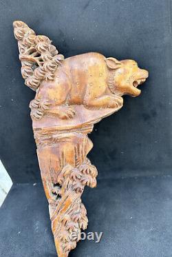 Large Antique 19th Cent Chinese Carved Wooden Temple Beast Panel