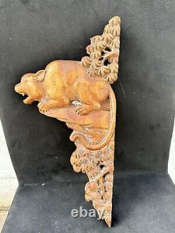 Large Antique 19th Cent Chinese Carved Wooden Temple Beast Panel