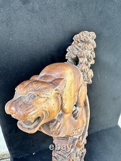 Large Antique 19th Cent Chinese Carved Wooden Temple Beast Panel