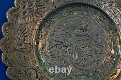 Large Antique 19th Century Chinese Bronze Plate / Dish, Character Marks, c 1870