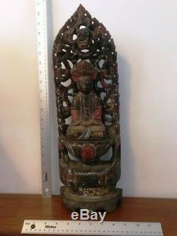 Large Antique Asian / Chinese / Oriental Wooden Buddha Statue /Carving