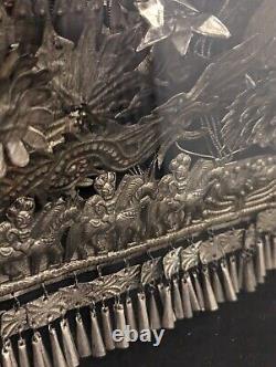 Large Antique Asian Oriental Headdress Wedding Ornament with Embossed Frame