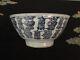 Large Antique Chinese Cobalt Blue & White Hanzi Scroll Porcelain Bowl