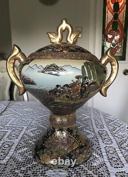 Large Antique -CHINESE-SATSUMA -Covered Urn With Handles