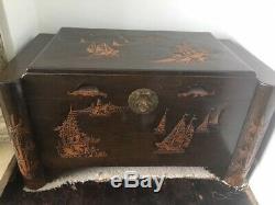 Large Antique Camphor Wood Exquisitely Carved Chest / Trunk Collection Only