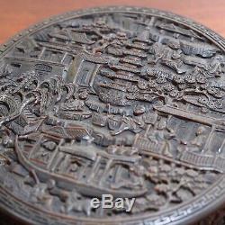 Large Antique Cantonese Carved Table Snuff Box, c. 1840. Deeply Decorated. 11cm