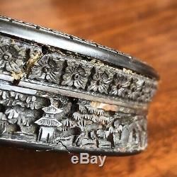 Large Antique Cantonese Carved Table Snuff Box, c. 1840. Deeply Decorated. 11cm